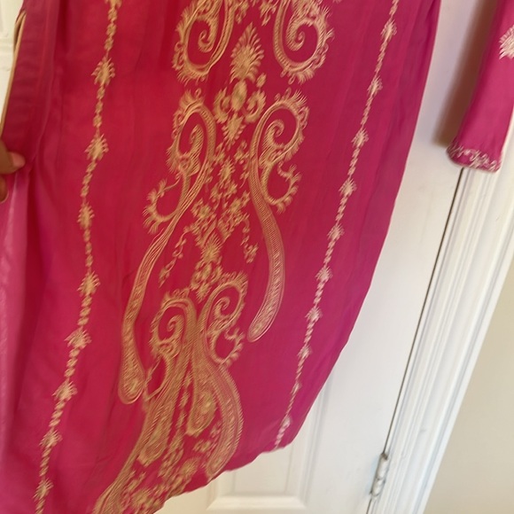 Pakistani Indian kurta from Nishat Linen in pink color with cream embroidery. - Picture 5 of 6